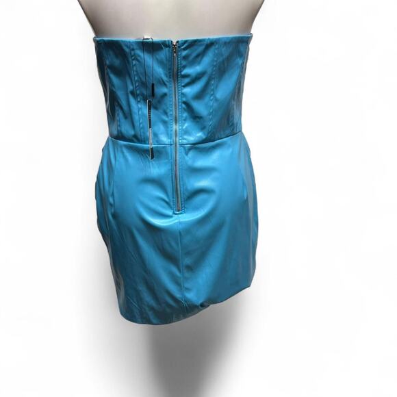 Fashion Nova Strapless Faux Leather Ruched Bodycon Mini Dress Blue Size 1X 14/16 - Picture 2 of 9